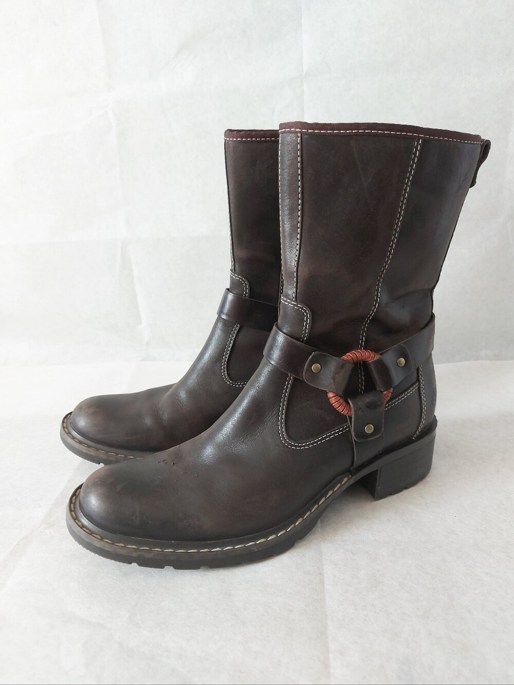 Timberland Women Leather Ring Harness Boots Size 7 M Biker Moto Rugged Zipper